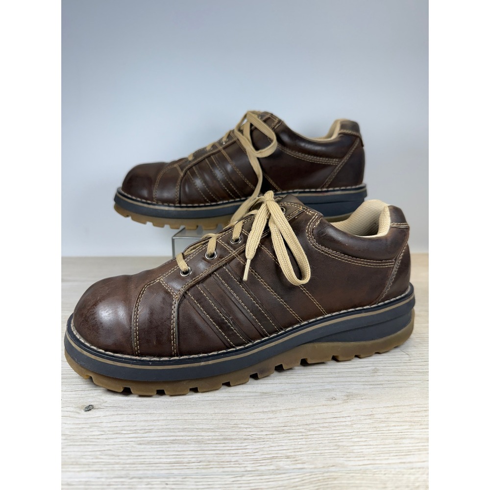 Lower East Side Mens 9 Oxford Shoes Brown Faux Leather Lace Up Lug Sole Y2K